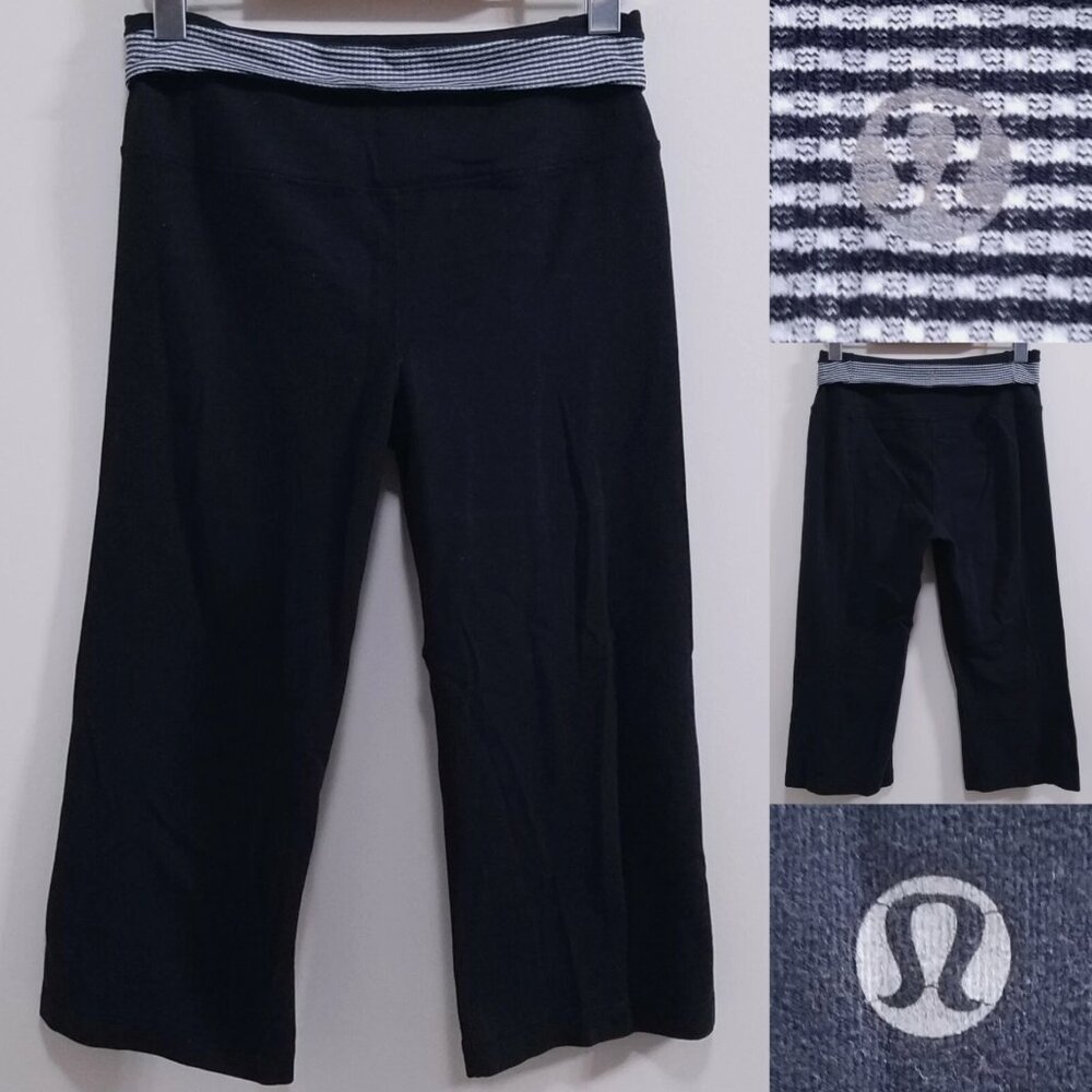 Lululemon White Black Checkered Stripe Yoga Pants Running Size 4 XS Reversible